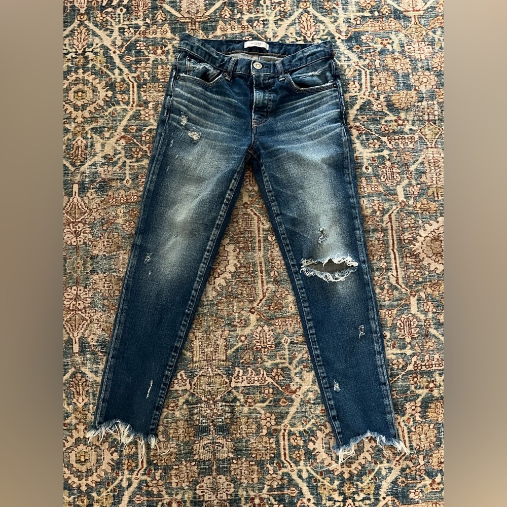 Moussy Dark Blue Distressed Skinny Jeans size 26